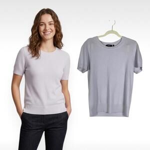 Theory Light Lilac Purple 100% Cashmere Short Sleeve Sweater - Size Medium